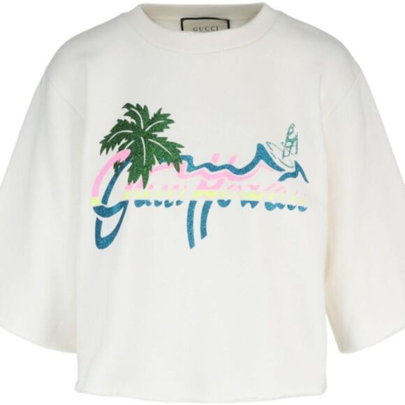Gucci Hawaii Palm Tree Printed Crop Sweater Small - Picture 1 of 10